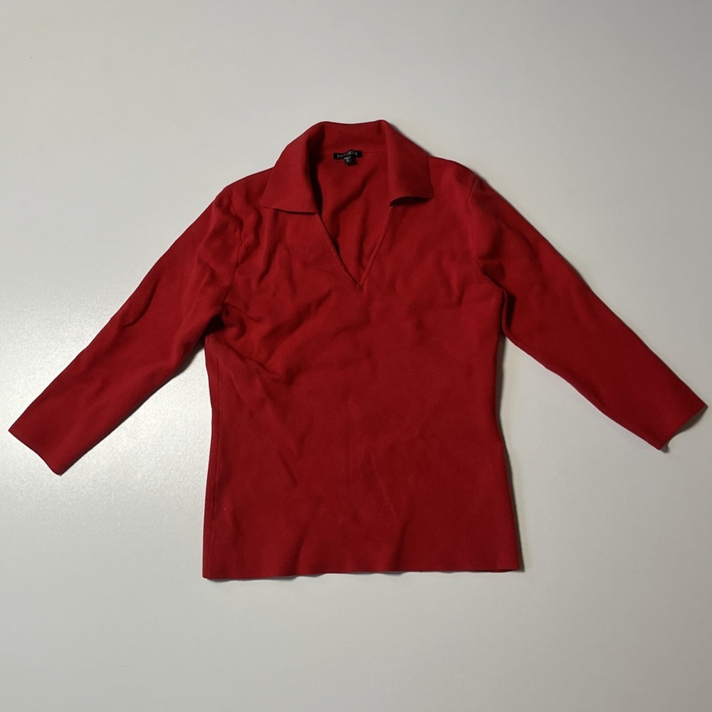Sculpture Silk V-neck Ribbed Knit Top Size S Red Silk Blend Sexy Y2K Flattering - Picture 2 of 7